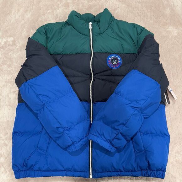 NAUTICA BLUE SAIL COLORBLOCK WATER RESISTANT PUFFER DOWN JACKET XL - Picture 2 of 8